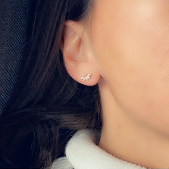 24k Gold Vermeil CZ Tiny Stud Earrings - Picture 15 of 15